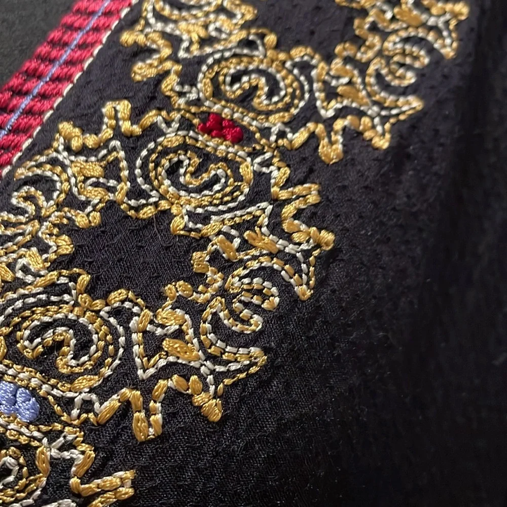 Free People Wild One Peasant Mini Dress SizeS Black Gold Embroidered Drop Waist - Picture 3 of 16